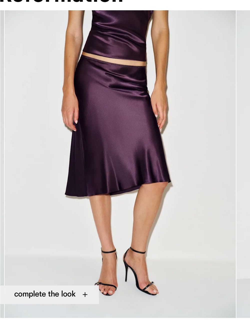 Reformation Satin Midi Skirt in Plum